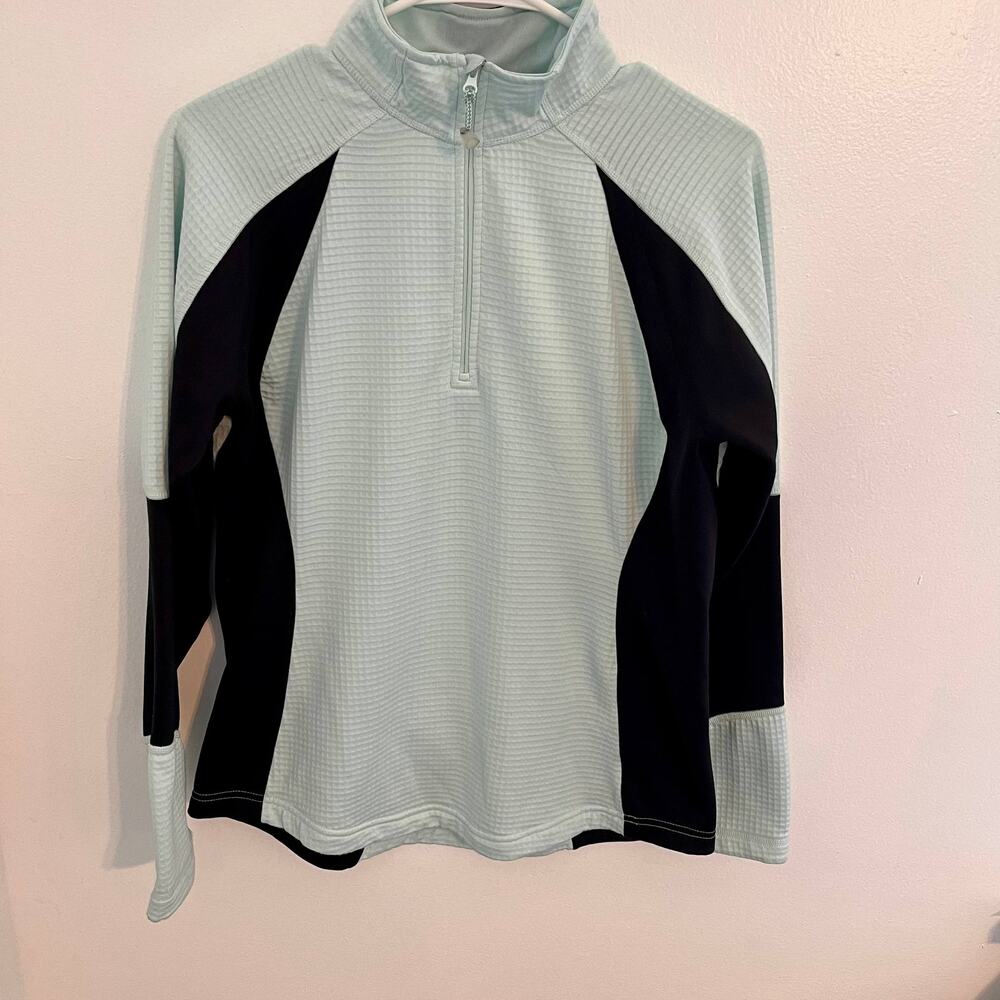 Eddie Bauer Sweatshirt Womens Large Aqua Black 1/4 Zip Pullover Activewear